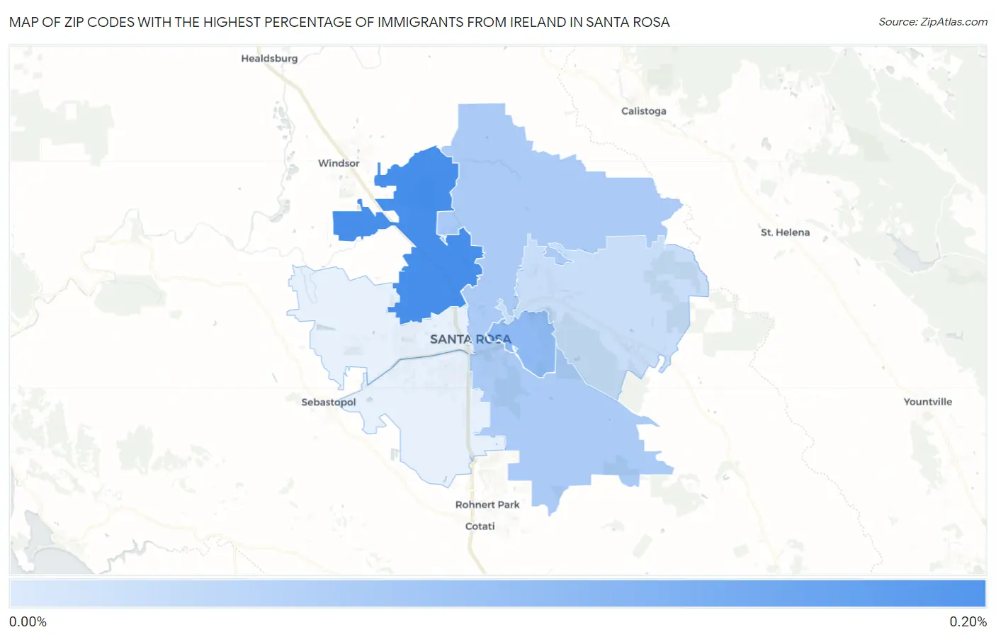 Zip Codes with the Highest Percentage of Immigrants from Ireland in Santa Rosa Map