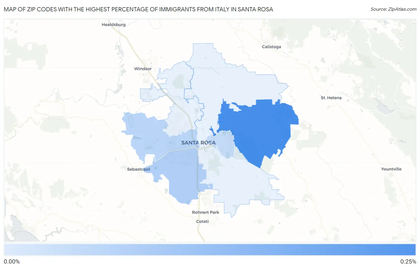 Zip Codes with the Highest Percentage of Immigrants from Italy in Santa Rosa Map