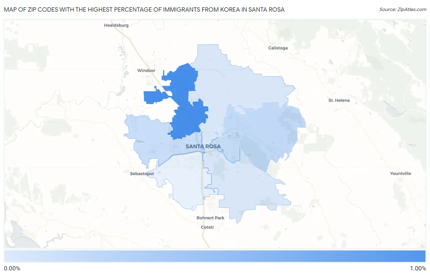 Zip Codes with the Highest Percentage of Immigrants from Korea in Santa Rosa Map