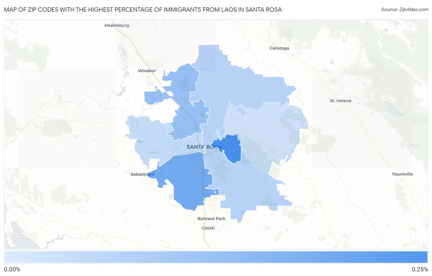 Zip Codes with the Highest Percentage of Immigrants from Laos in Santa Rosa Map