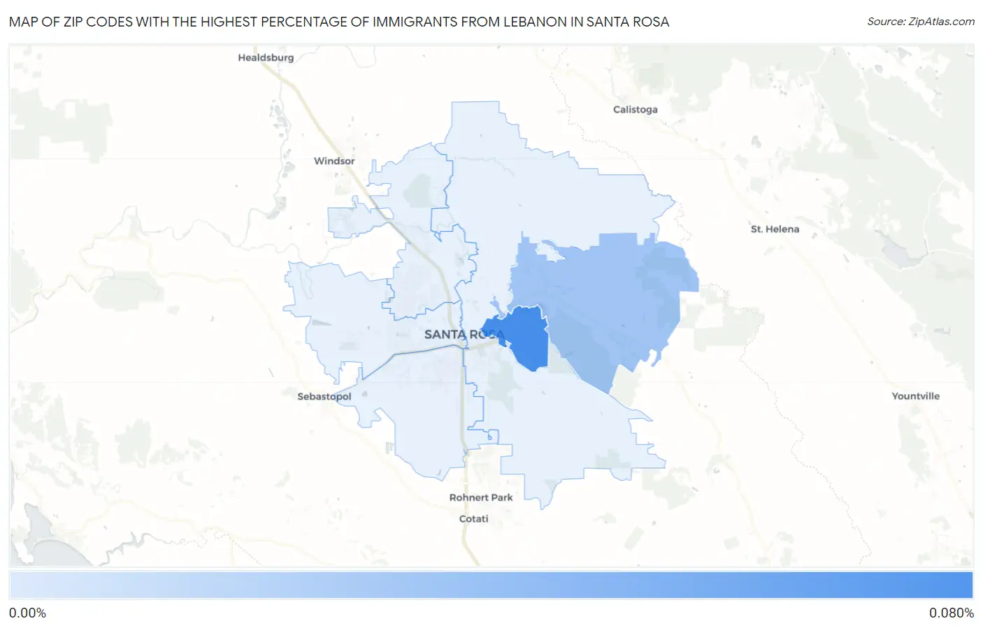 Zip Codes with the Highest Percentage of Immigrants from Lebanon in Santa Rosa Map