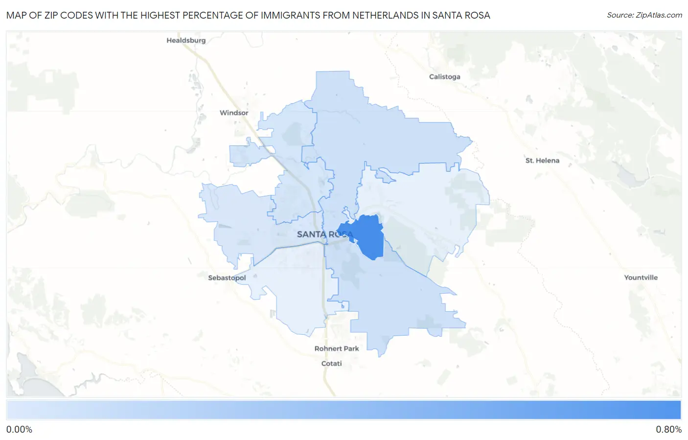Zip Codes with the Highest Percentage of Immigrants from Netherlands in Santa Rosa Map