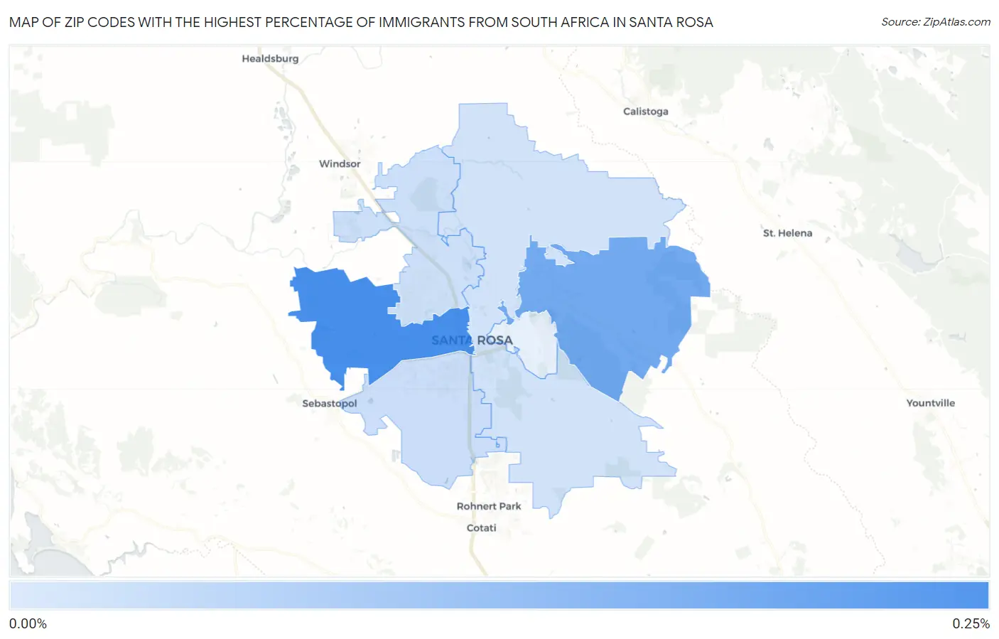 Zip Codes with the Highest Percentage of Immigrants from South Africa in Santa Rosa Map