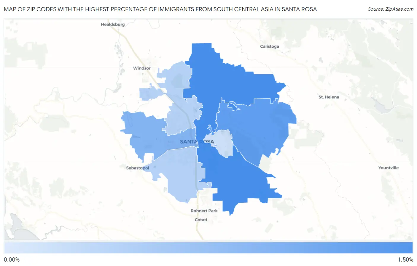 Zip Codes with the Highest Percentage of Immigrants from South Central Asia in Santa Rosa Map