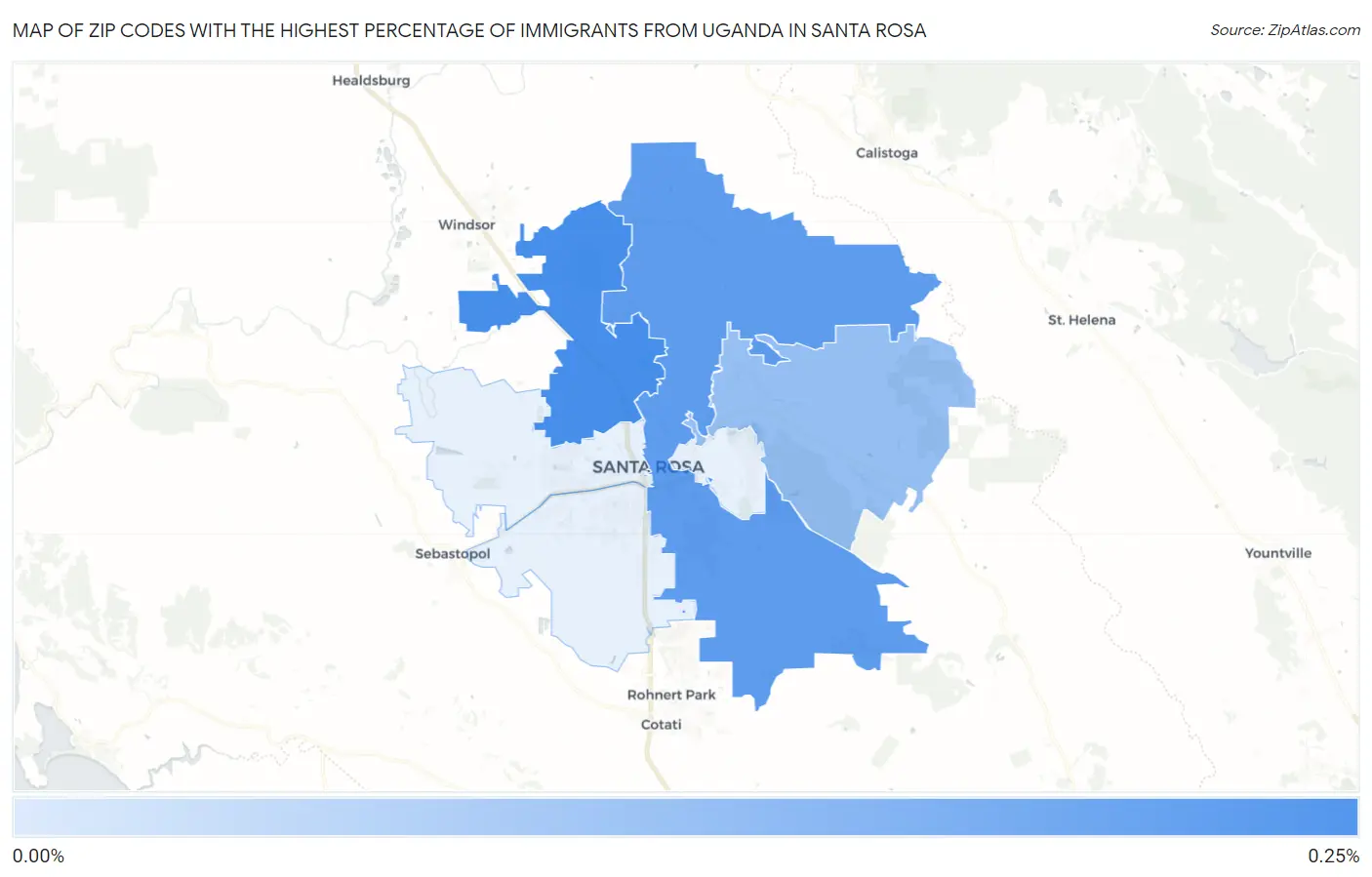 Zip Codes with the Highest Percentage of Immigrants from Uganda in Santa Rosa Map