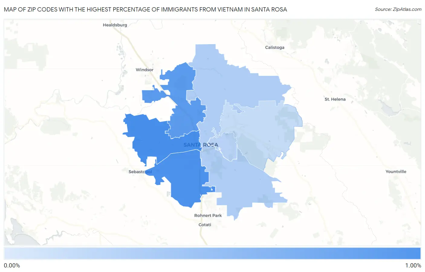 Zip Codes with the Highest Percentage of Immigrants from Vietnam in Santa Rosa Map