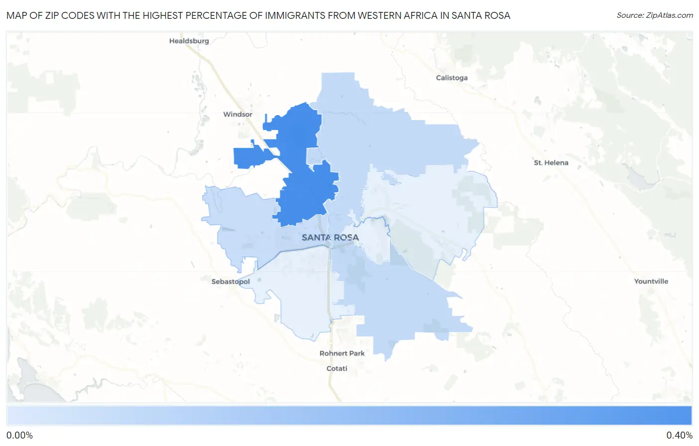 Zip Codes with the Highest Percentage of Immigrants from Western Africa in Santa Rosa Map