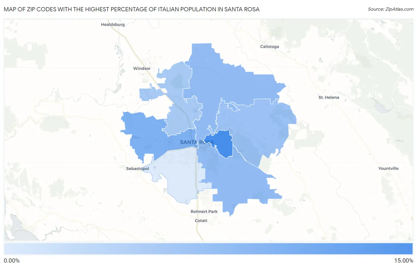 Zip Codes with the Highest Percentage of Italian Population in Santa Rosa Map
