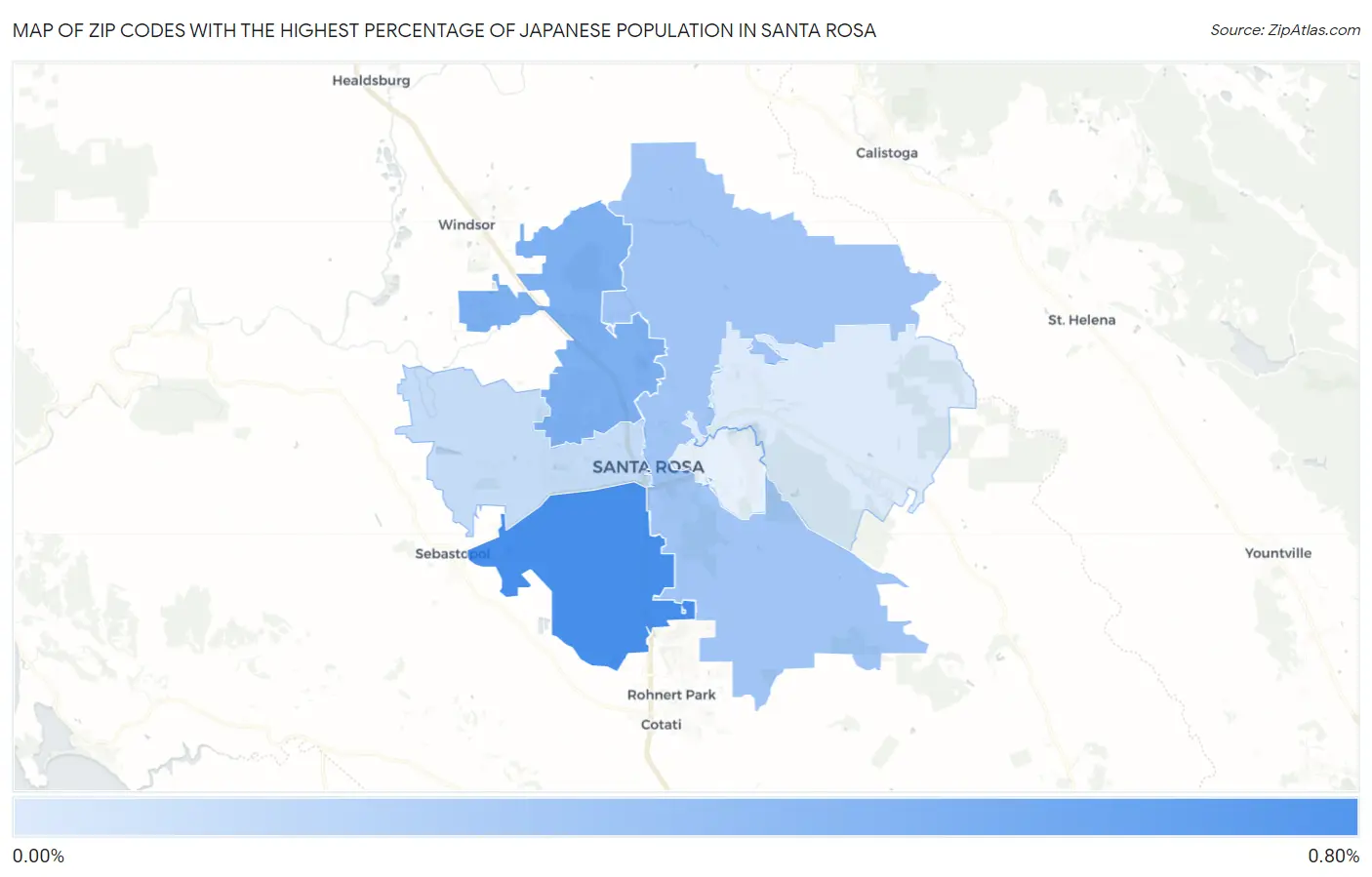 Zip Codes with the Highest Percentage of Japanese Population in Santa Rosa Map