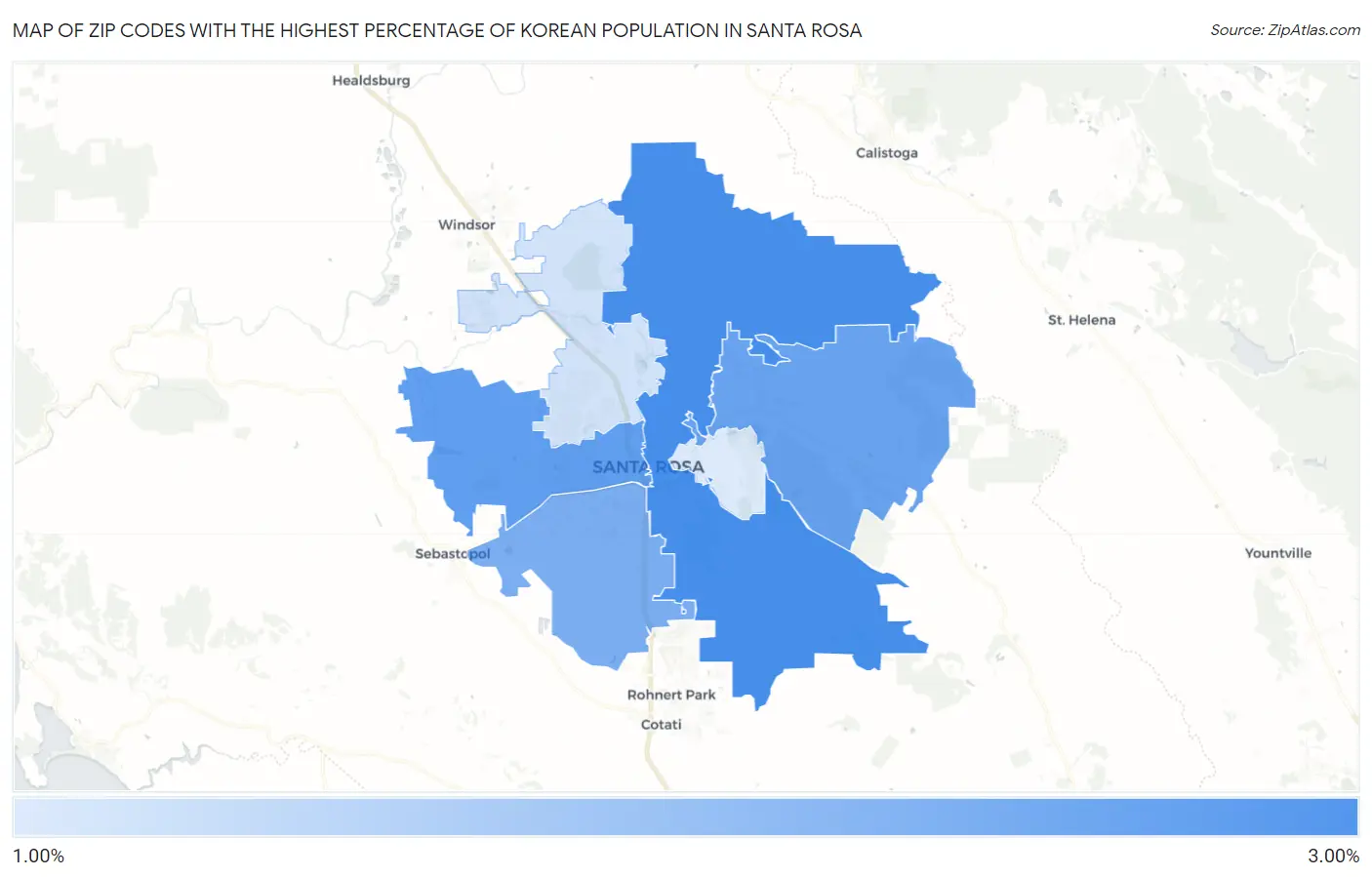 Zip Codes with the Highest Percentage of Korean Population in Santa Rosa Map