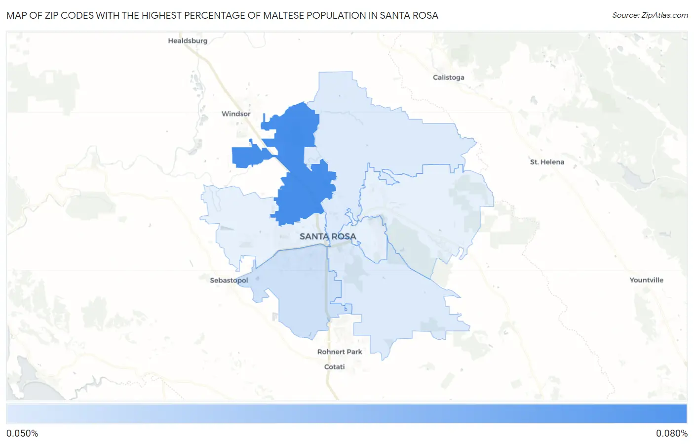 Zip Codes with the Highest Percentage of Maltese Population in Santa Rosa Map