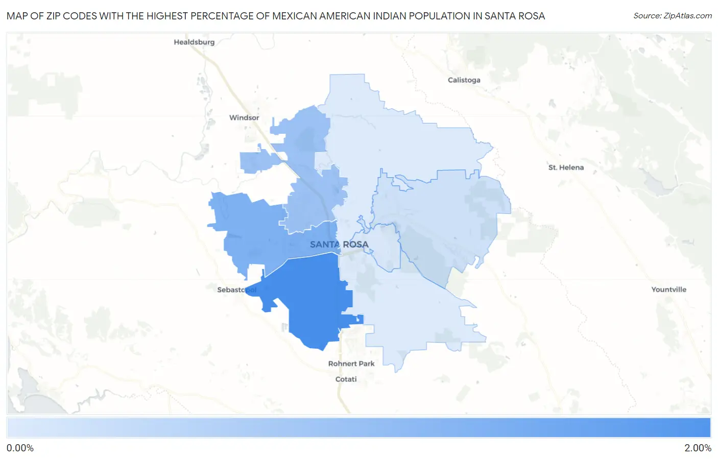 Zip Codes with the Highest Percentage of Mexican American Indian Population in Santa Rosa Map