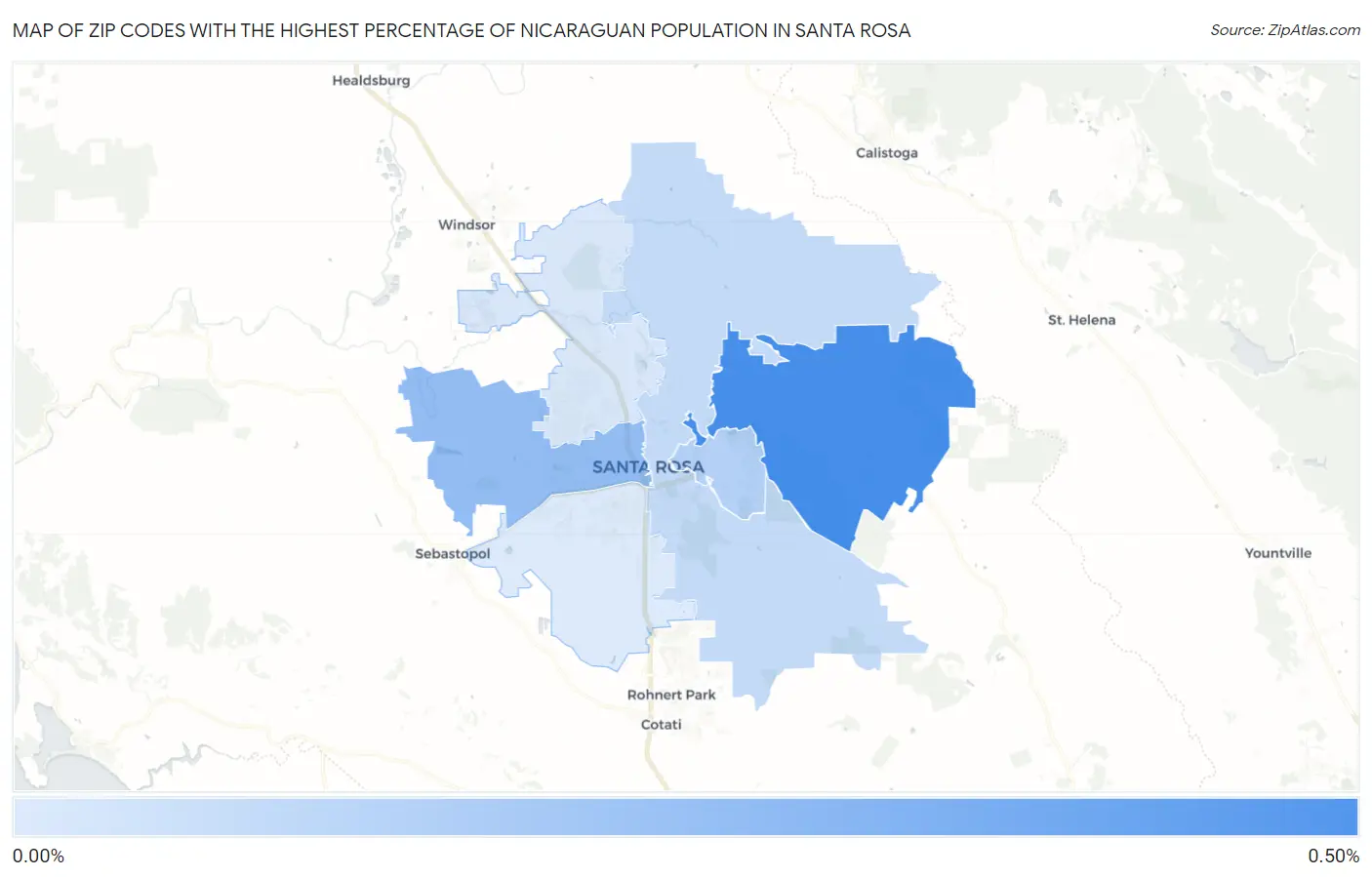 Zip Codes with the Highest Percentage of Nicaraguan Population in Santa Rosa Map