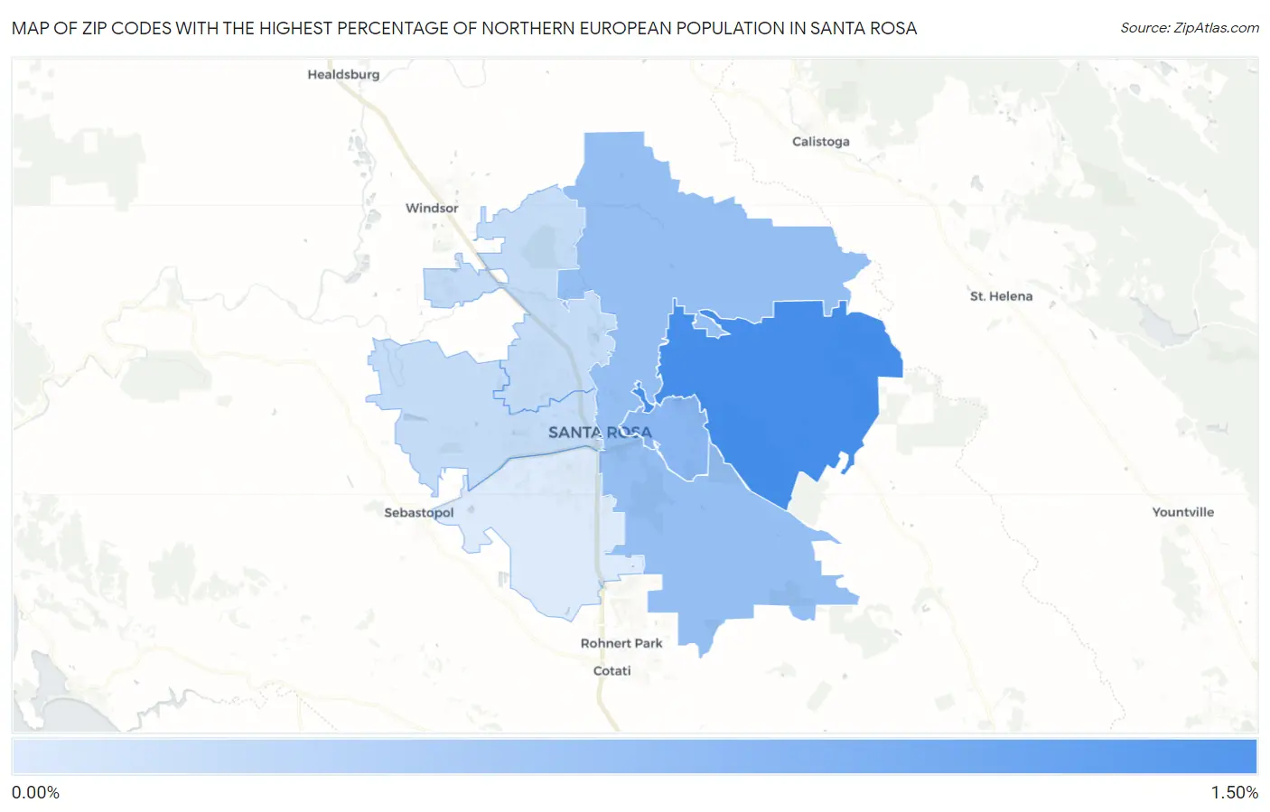 Zip Codes with the Highest Percentage of Northern European Population in Santa Rosa Map
