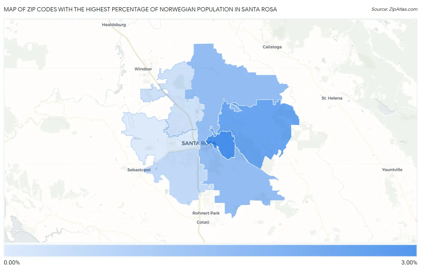 Zip Codes with the Highest Percentage of Norwegian Population in Santa Rosa Map