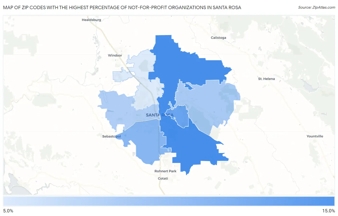 Zip Codes with the Highest Percentage of Not-for-profit Organizations in Santa Rosa Map