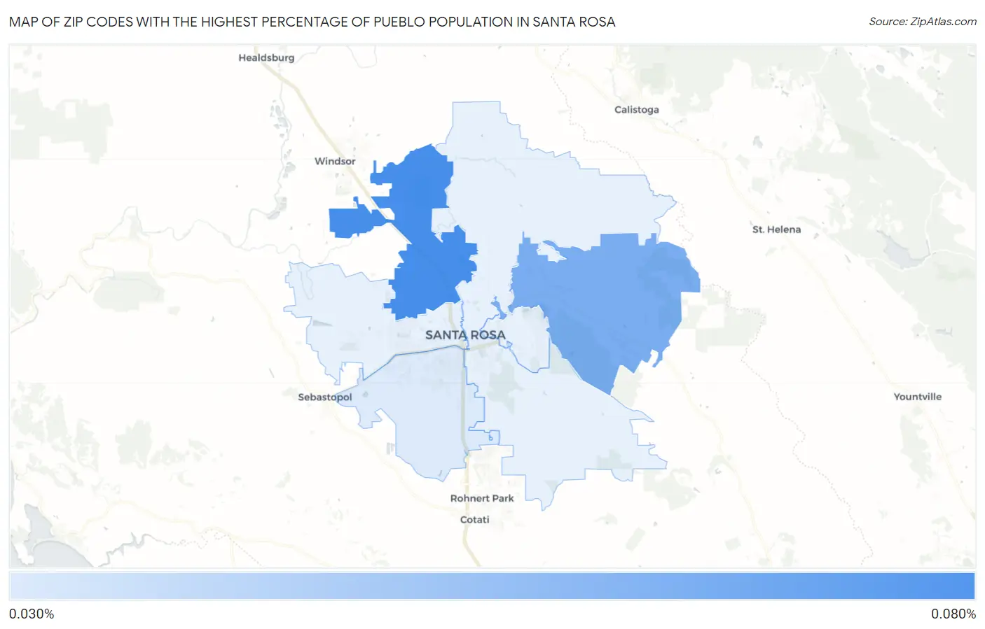 Zip Codes with the Highest Percentage of Pueblo Population in Santa Rosa Map