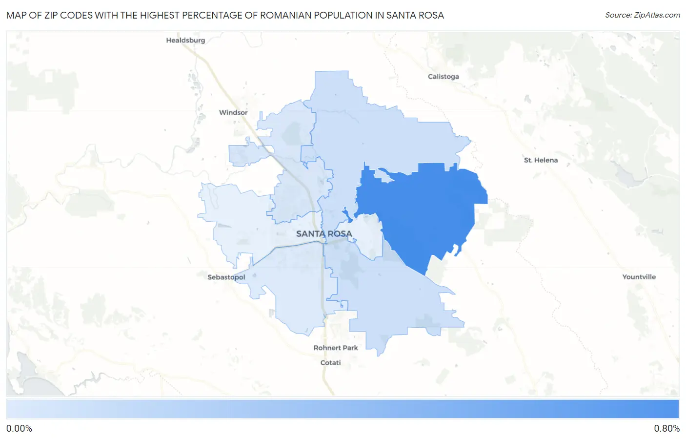 Zip Codes with the Highest Percentage of Romanian Population in Santa Rosa Map