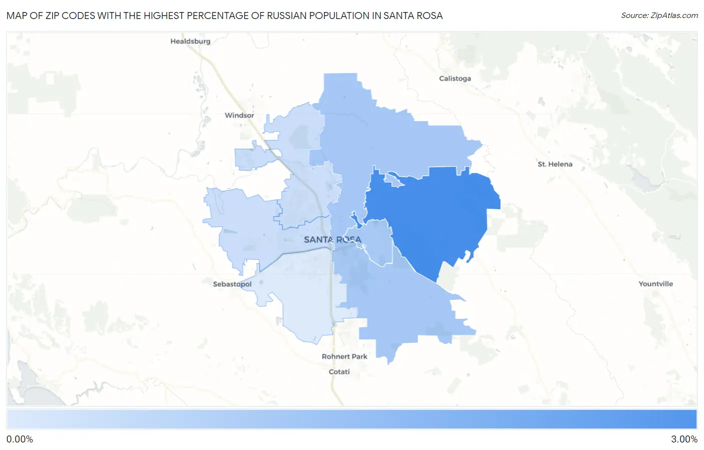 Zip Codes with the Highest Percentage of Russian Population in Santa Rosa Map
