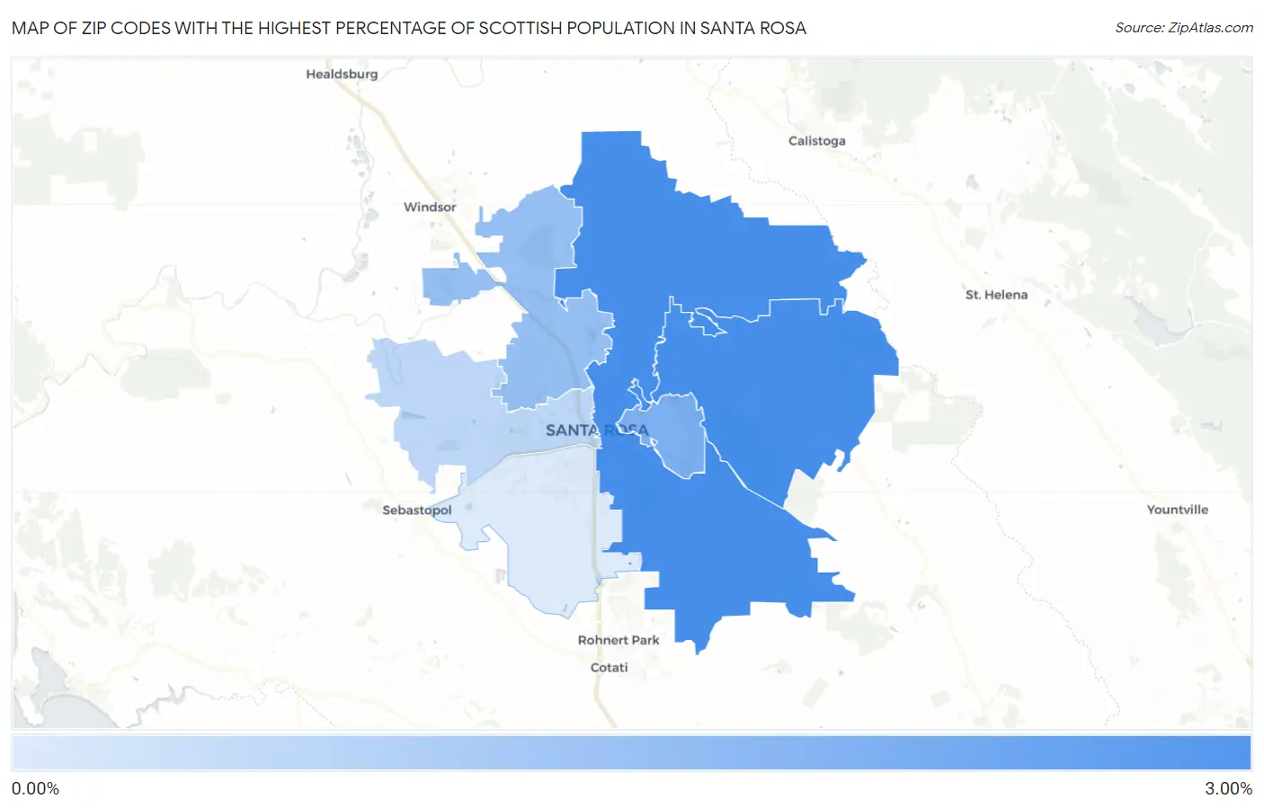 Zip Codes with the Highest Percentage of Scottish Population in Santa Rosa Map