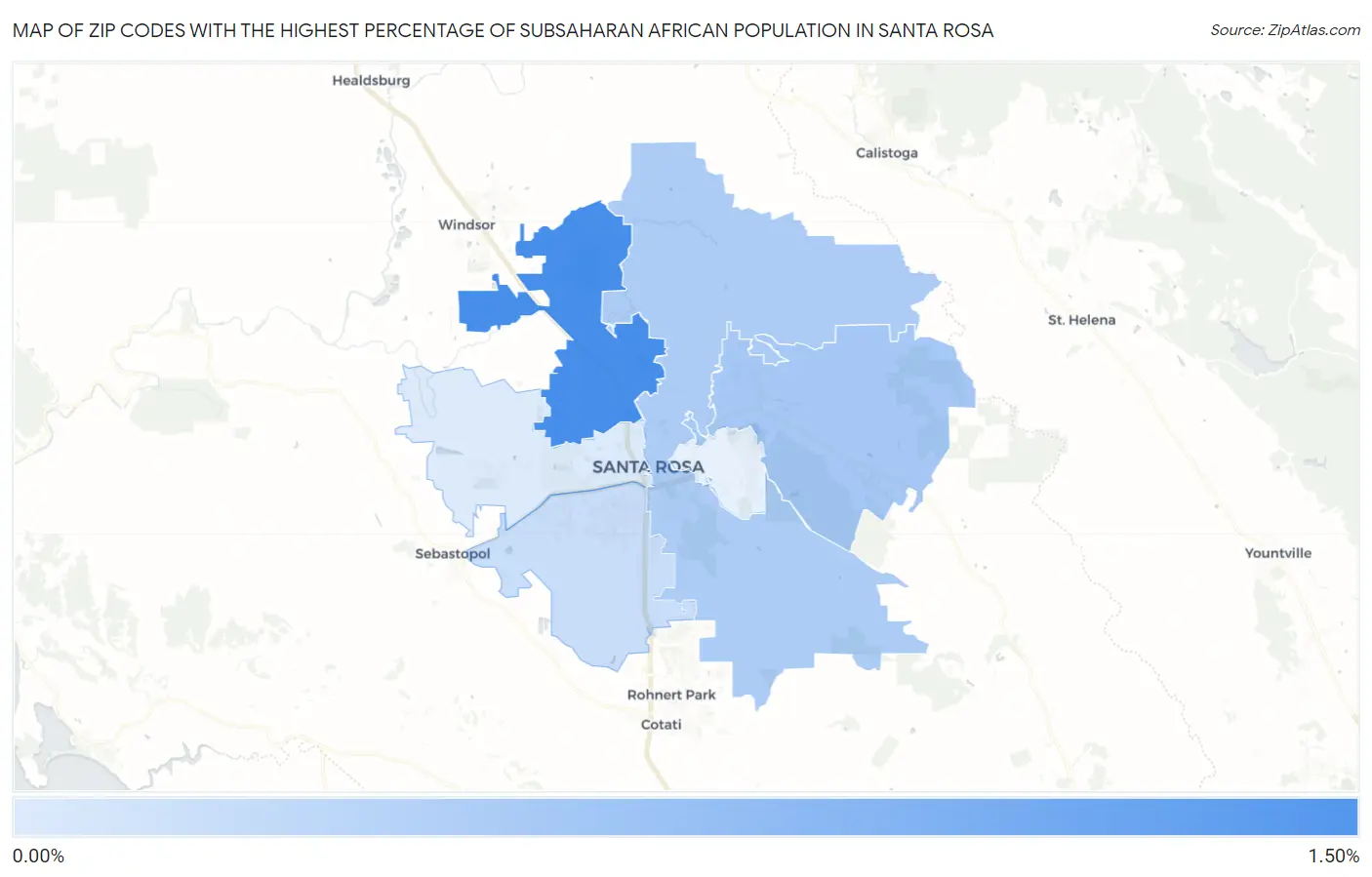 Zip Codes with the Highest Percentage of Subsaharan African Population in Santa Rosa Map