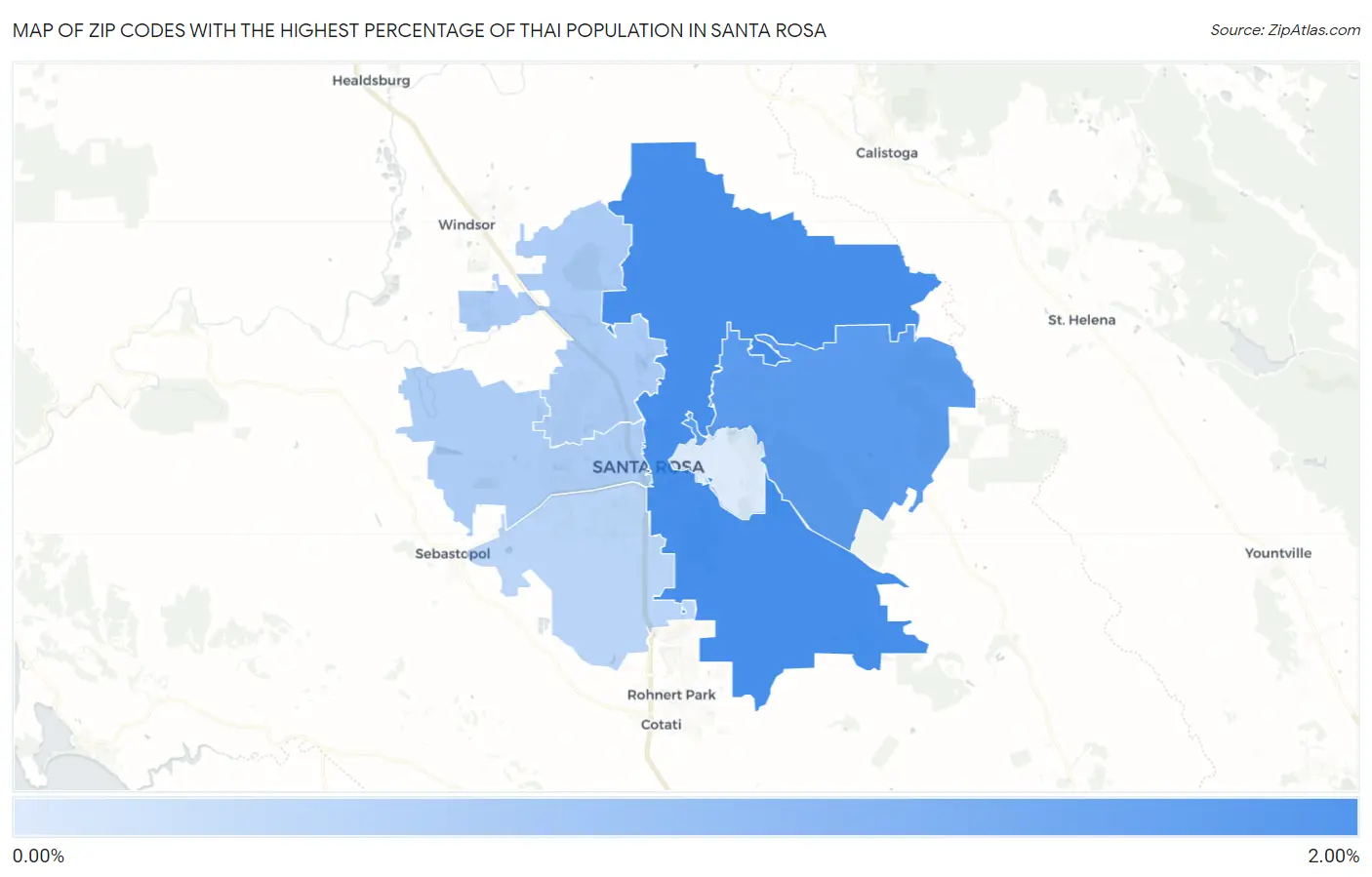 Zip Codes with the Highest Percentage of Thai Population in Santa Rosa Map