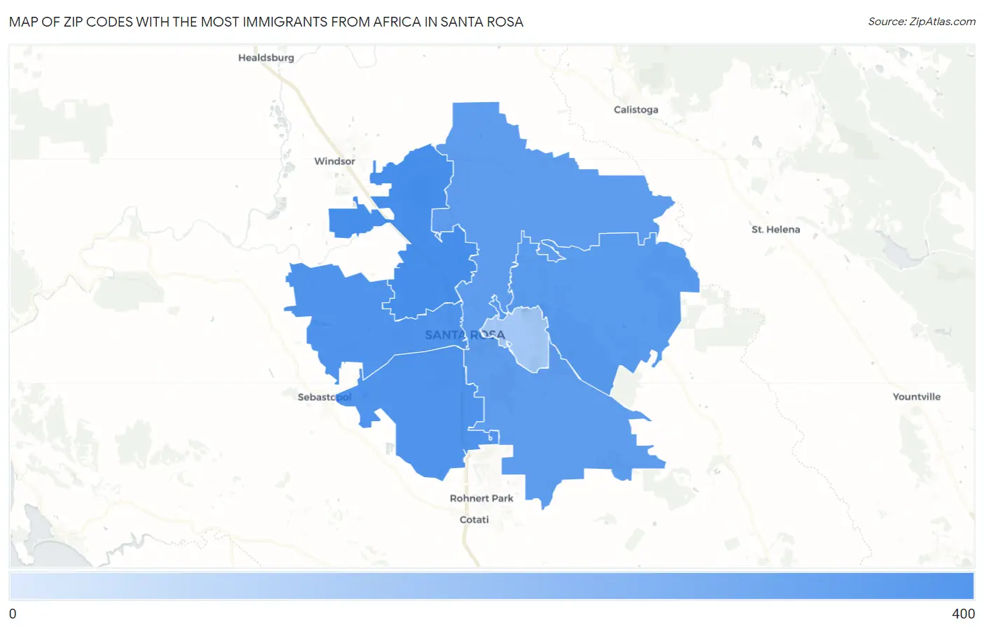 Zip Codes with the Most Immigrants from Africa in Santa Rosa Map