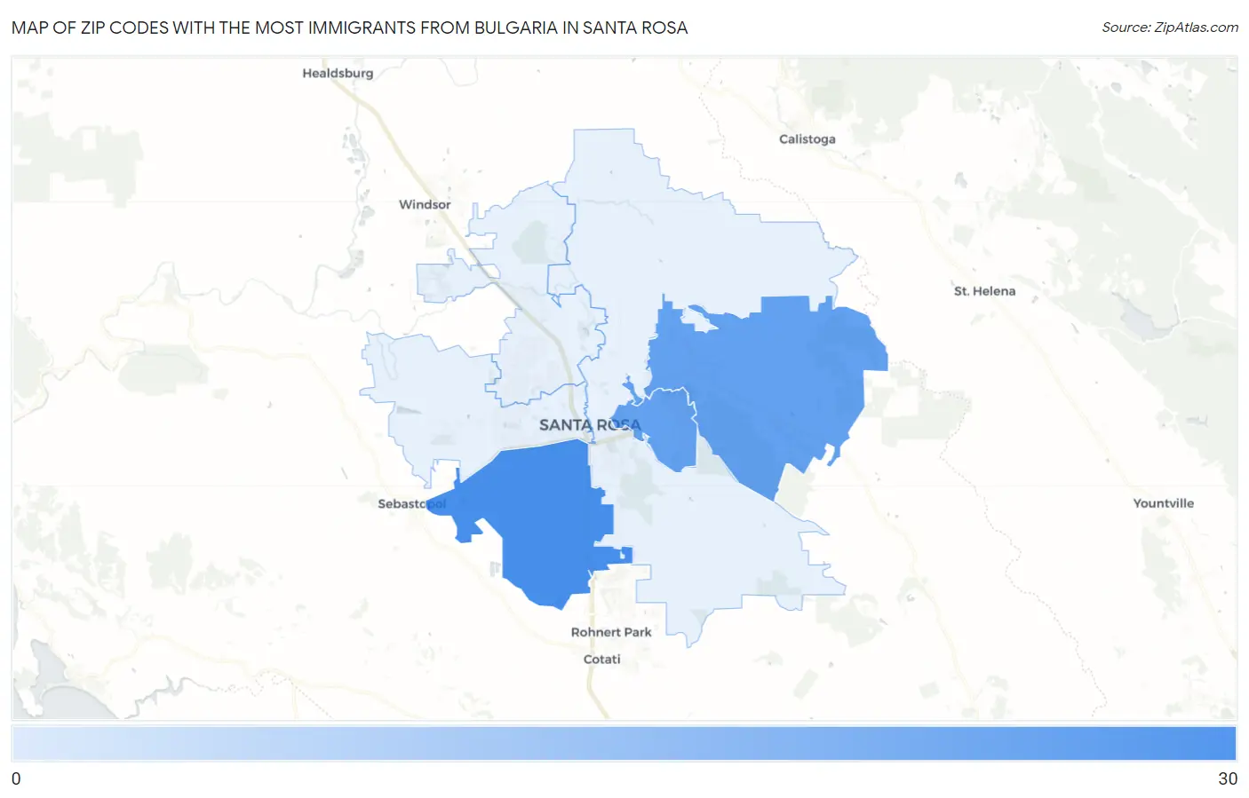 Zip Codes with the Most Immigrants from Bulgaria in Santa Rosa Map