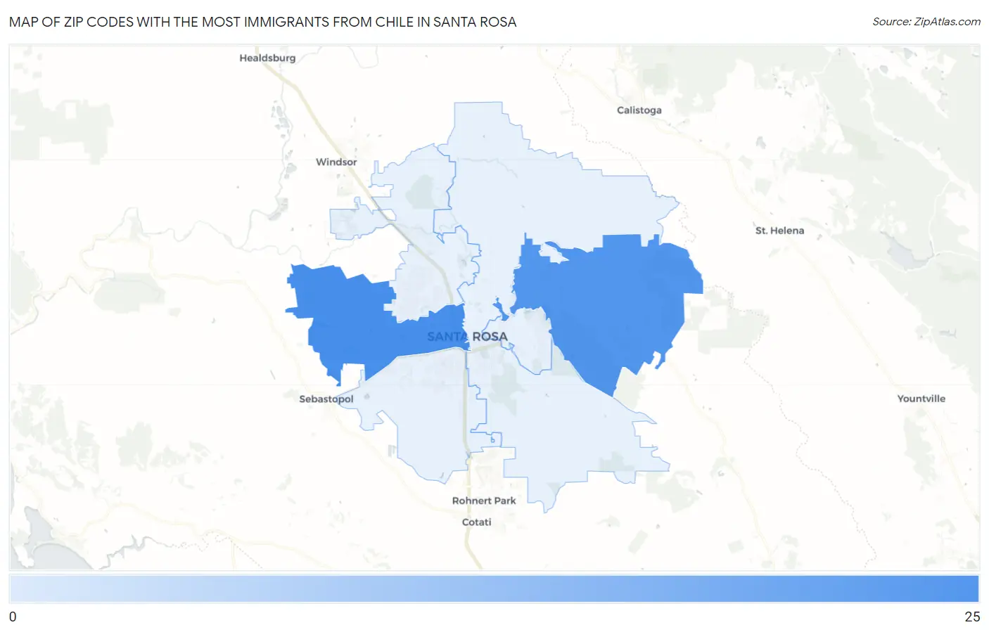 Zip Codes with the Most Immigrants from Chile in Santa Rosa Map
