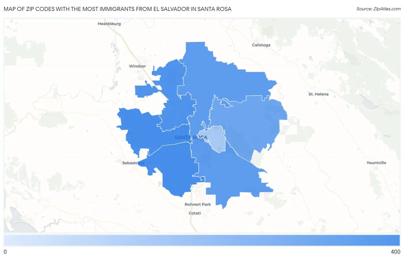 Zip Codes with the Most Immigrants from El Salvador in Santa Rosa Map