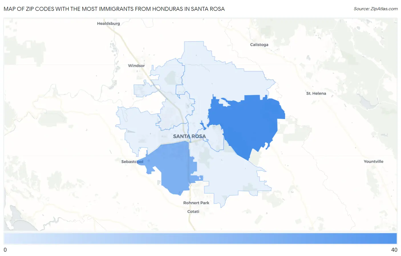 Zip Codes with the Most Immigrants from Honduras in Santa Rosa Map