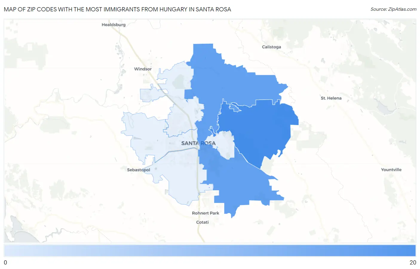 Zip Codes with the Most Immigrants from Hungary in Santa Rosa Map