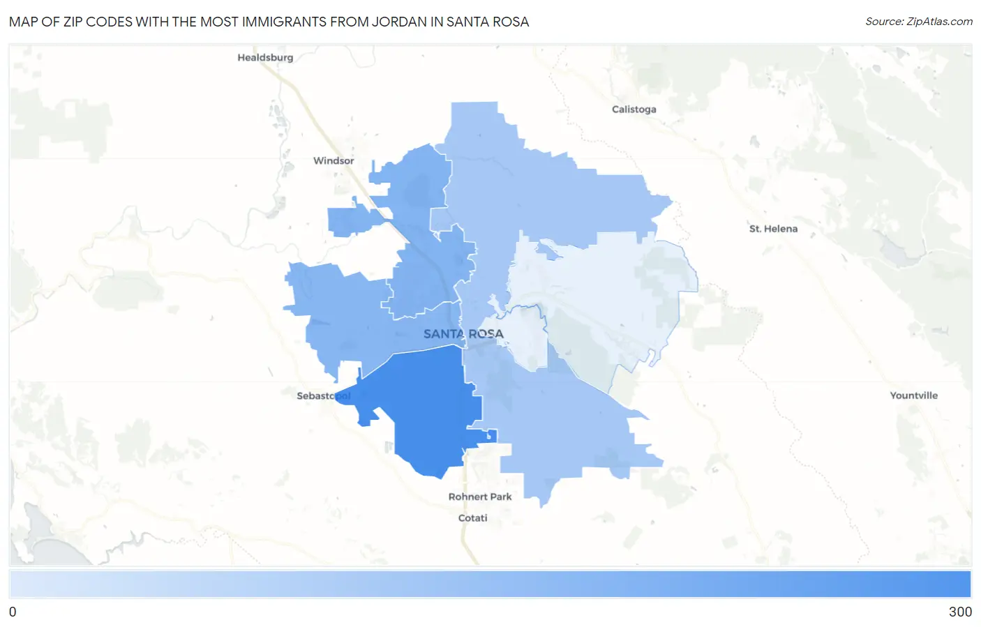 Zip Codes with the Most Immigrants from Jordan in Santa Rosa Map