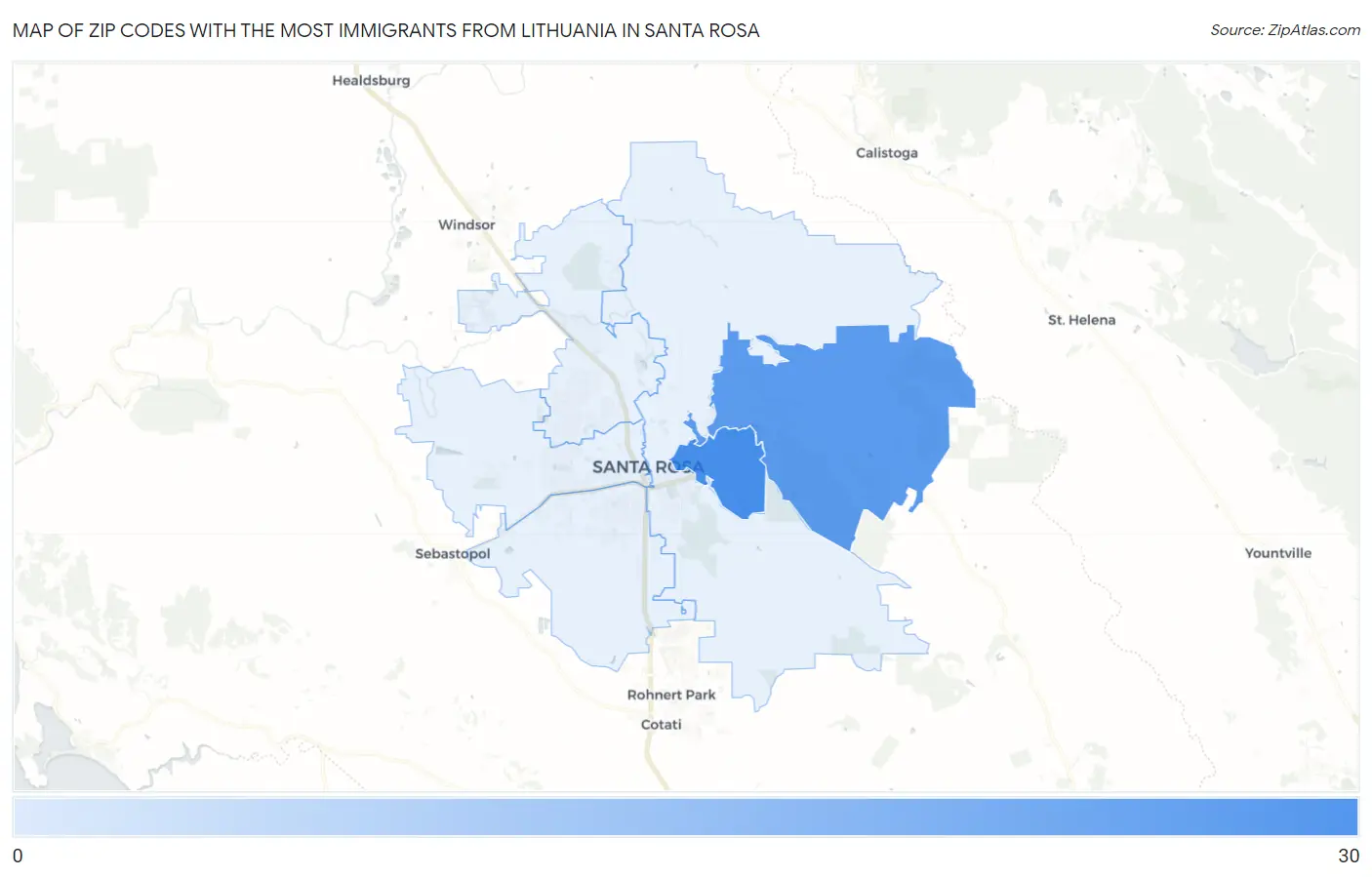 Zip Codes with the Most Immigrants from Lithuania in Santa Rosa Map