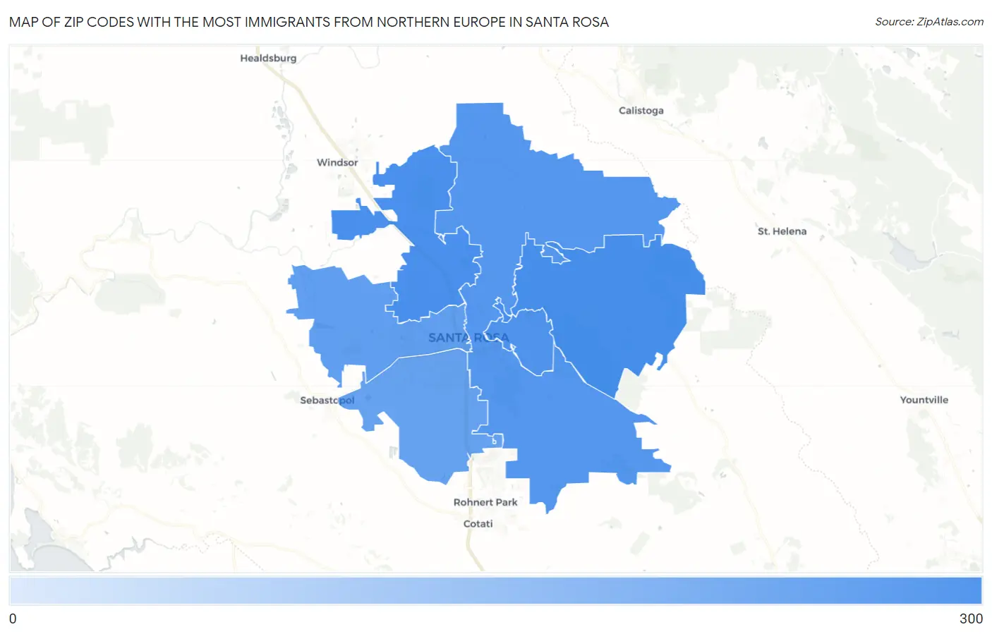 Zip Codes with the Most Immigrants from Northern Europe in Santa Rosa Map