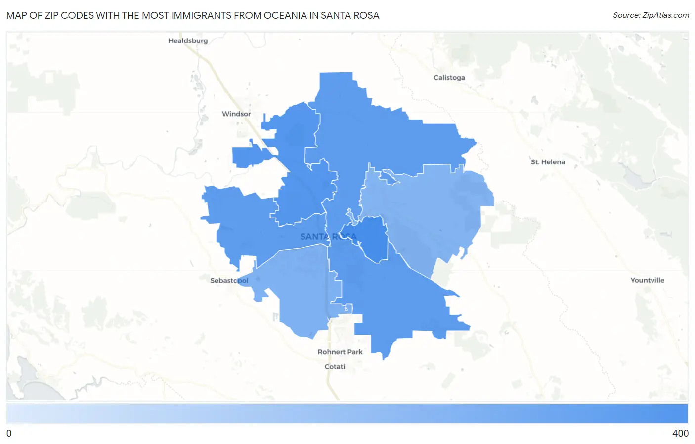 Zip Codes with the Most Immigrants from Oceania in Santa Rosa Map