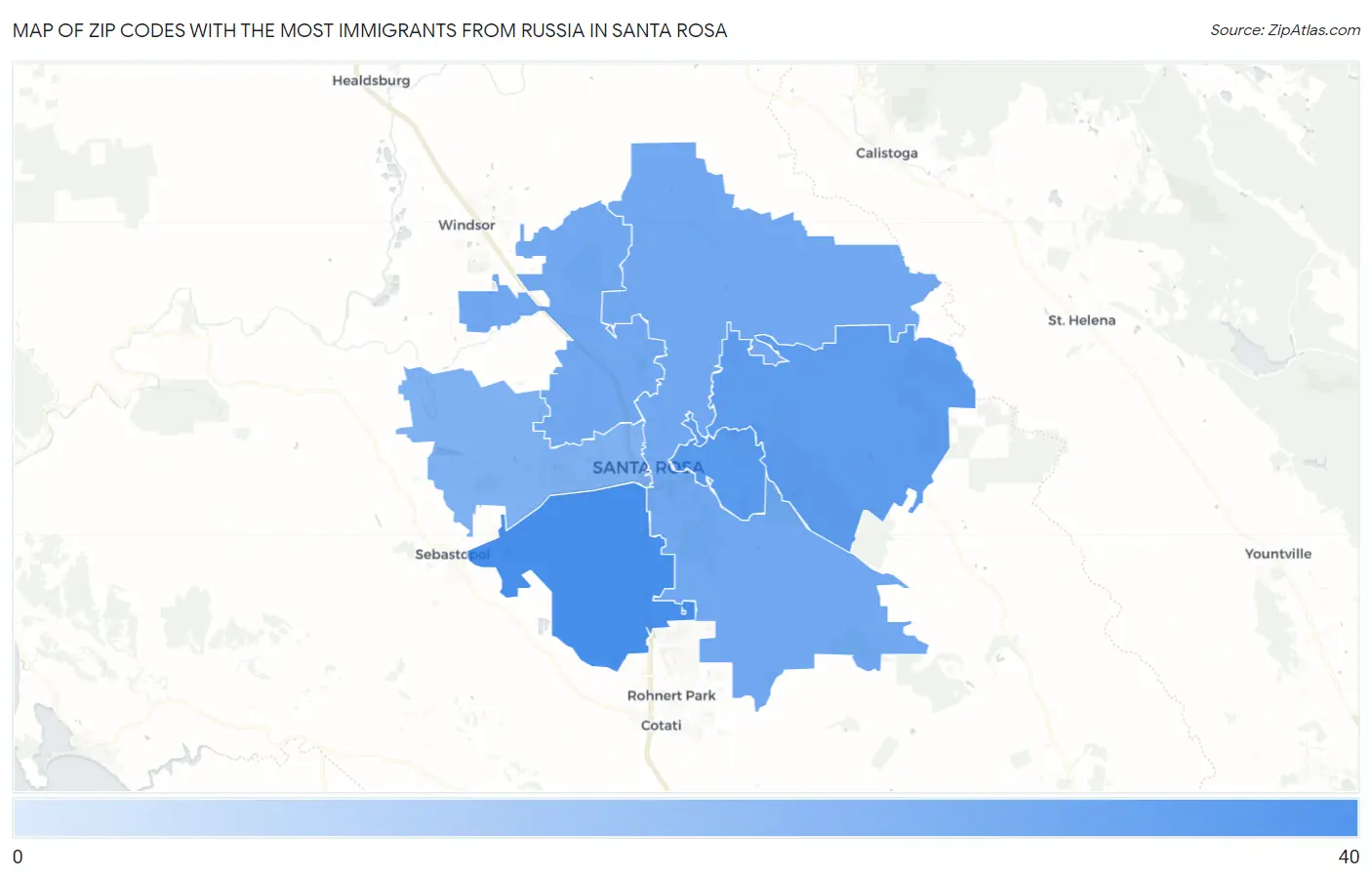Zip Codes with the Most Immigrants from Russia in Santa Rosa Map
