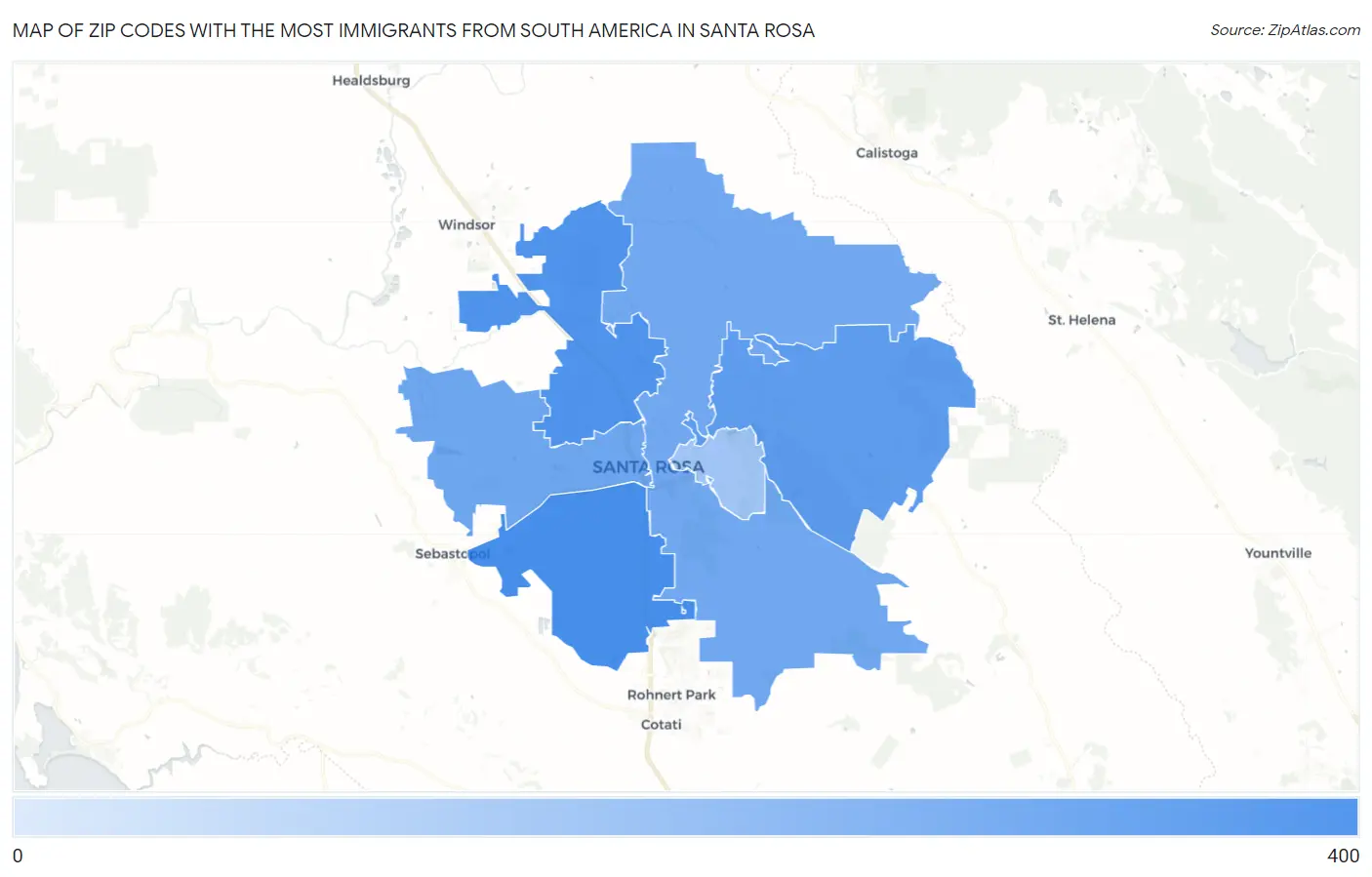 Zip Codes with the Most Immigrants from South America in Santa Rosa Map