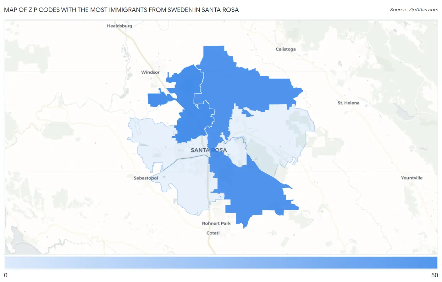 Zip Codes with the Most Immigrants from Sweden in Santa Rosa Map
