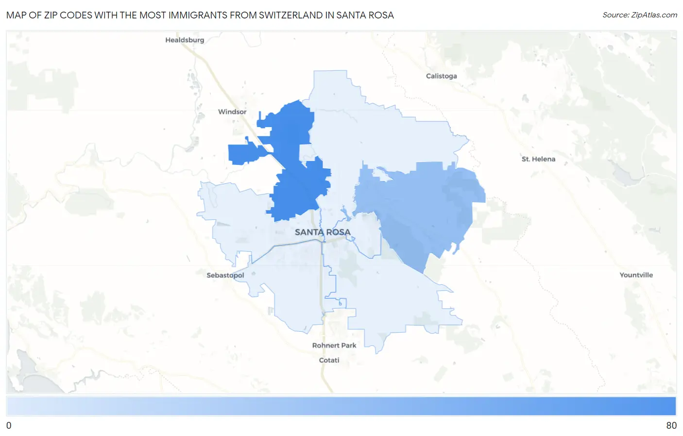 Zip Codes with the Most Immigrants from Switzerland in Santa Rosa Map
