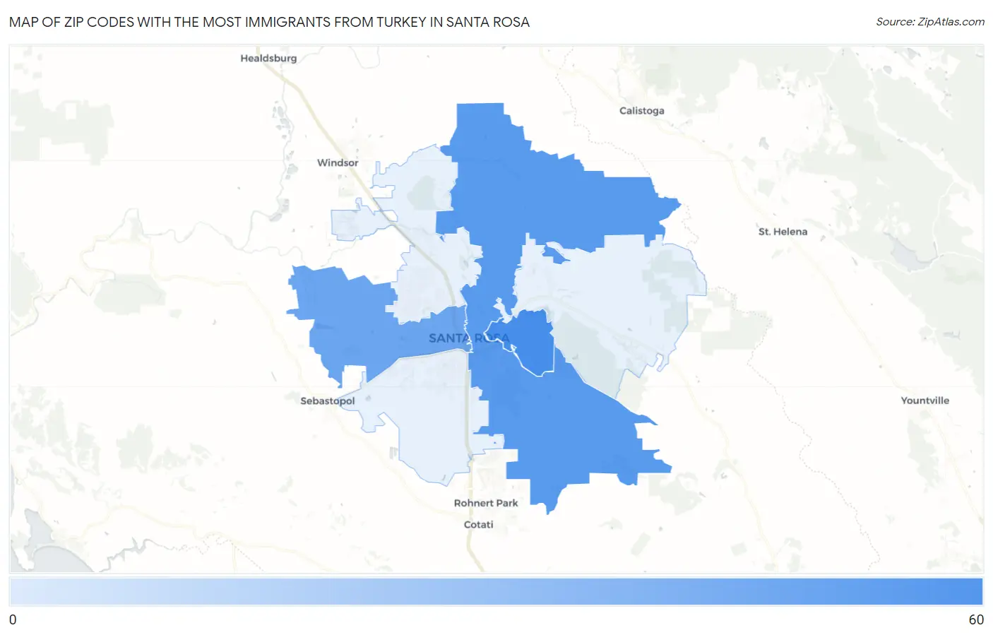 Zip Codes with the Most Immigrants from Turkey in Santa Rosa Map