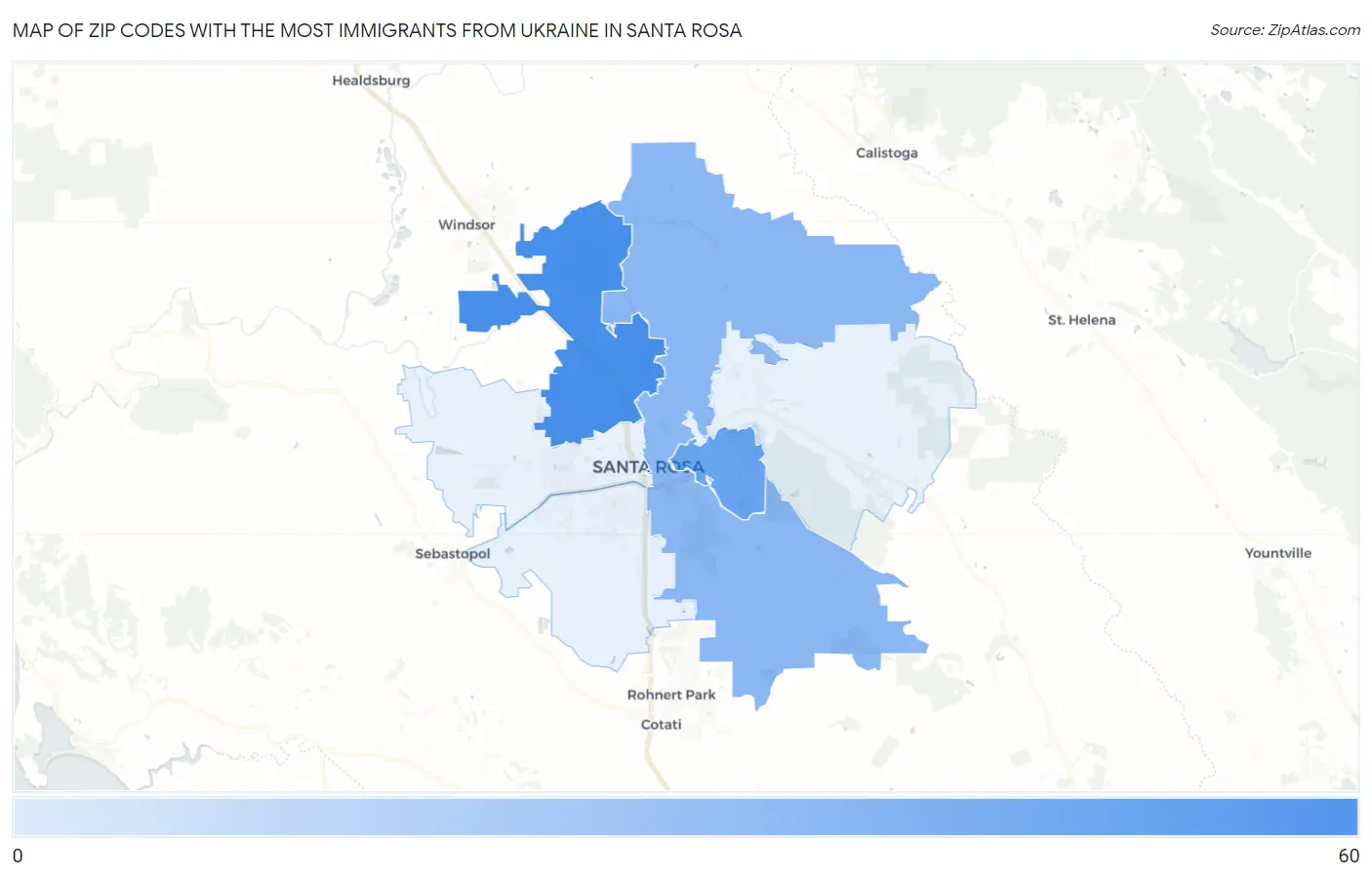 Zip Codes with the Most Immigrants from Ukraine in Santa Rosa Map