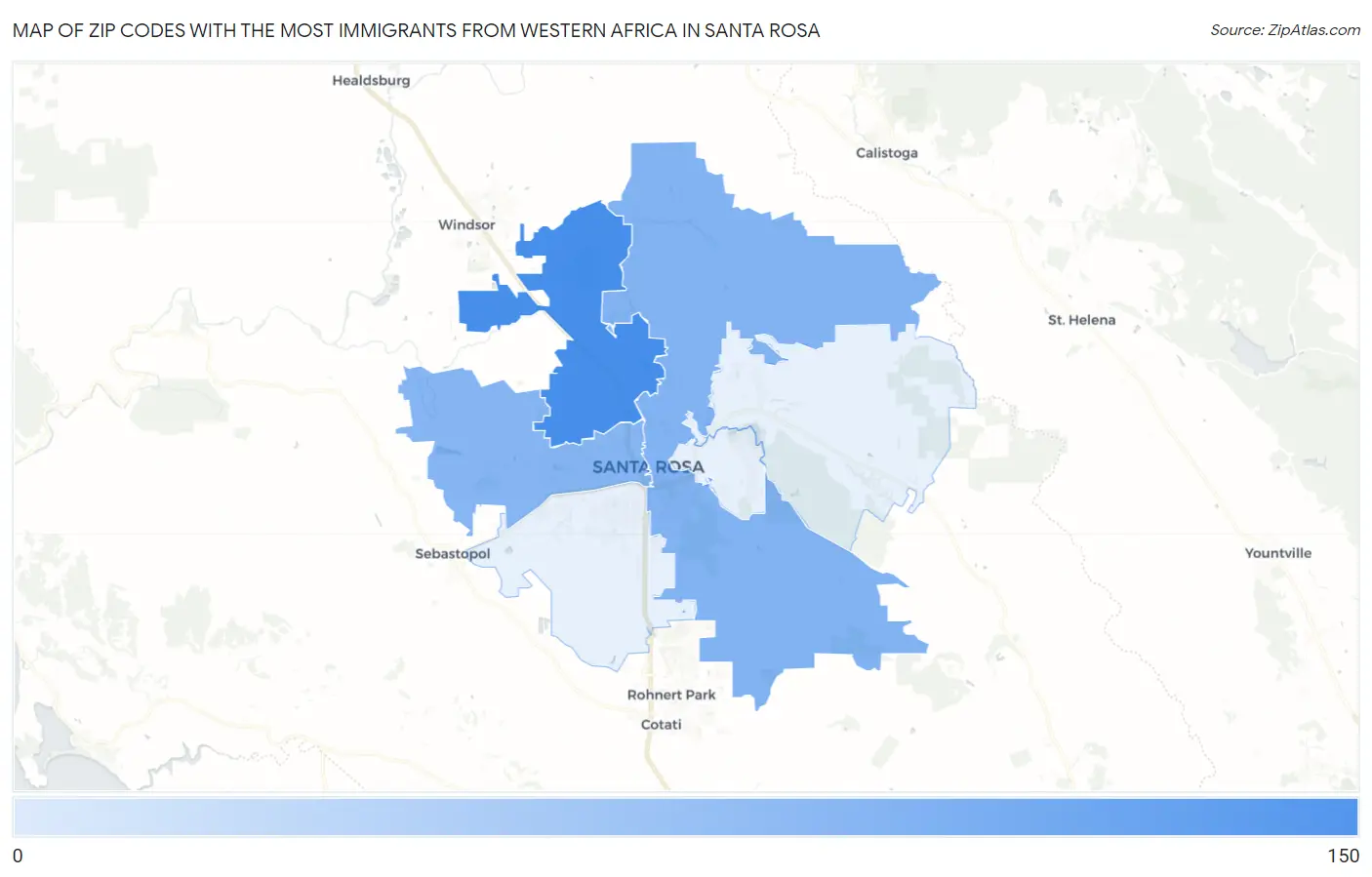 Zip Codes with the Most Immigrants from Western Africa in Santa Rosa Map