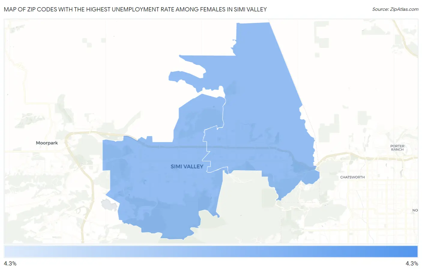Zip Codes with the Highest Unemployment Rate Among Females in Simi Valley Map