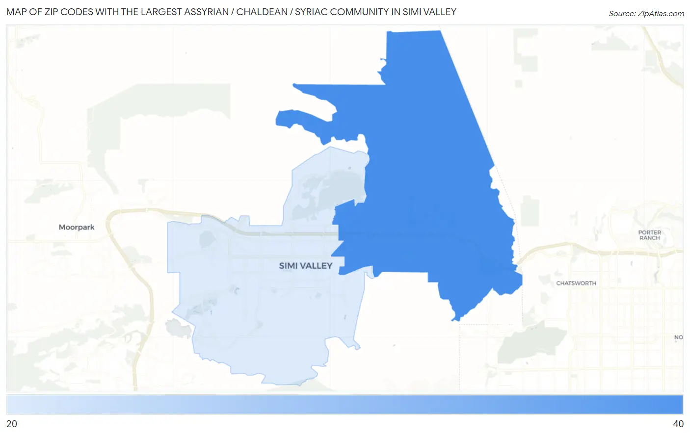 Zip Codes with the Largest Assyrian / Chaldean / Syriac Community in Simi Valley Map