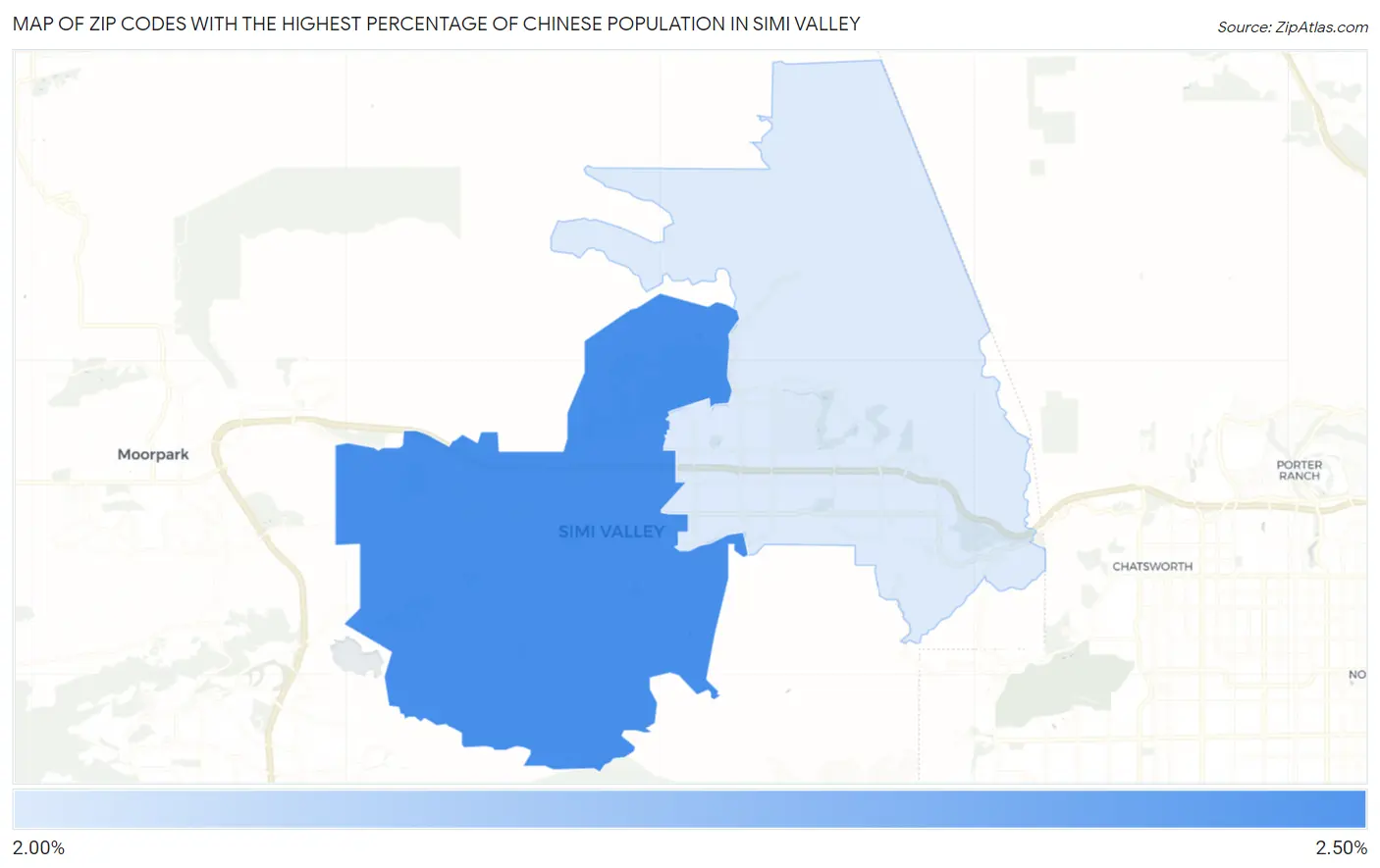 Zip Codes with the Highest Percentage of Chinese Population in Simi Valley Map