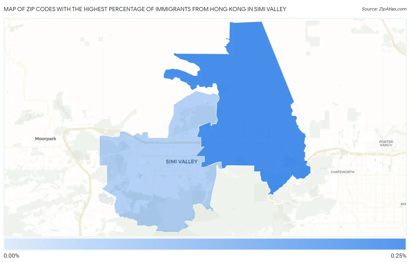 Zip Codes with the Highest Percentage of Immigrants from Hong Kong in Simi Valley Map