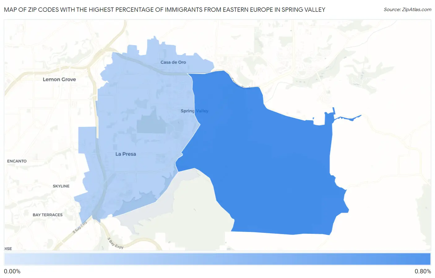 Zip Codes with the Highest Percentage of Immigrants from Eastern Europe in Spring Valley Map