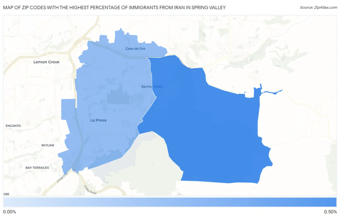 Zip Codes with the Highest Percentage of Immigrants from Iran in Spring Valley Map