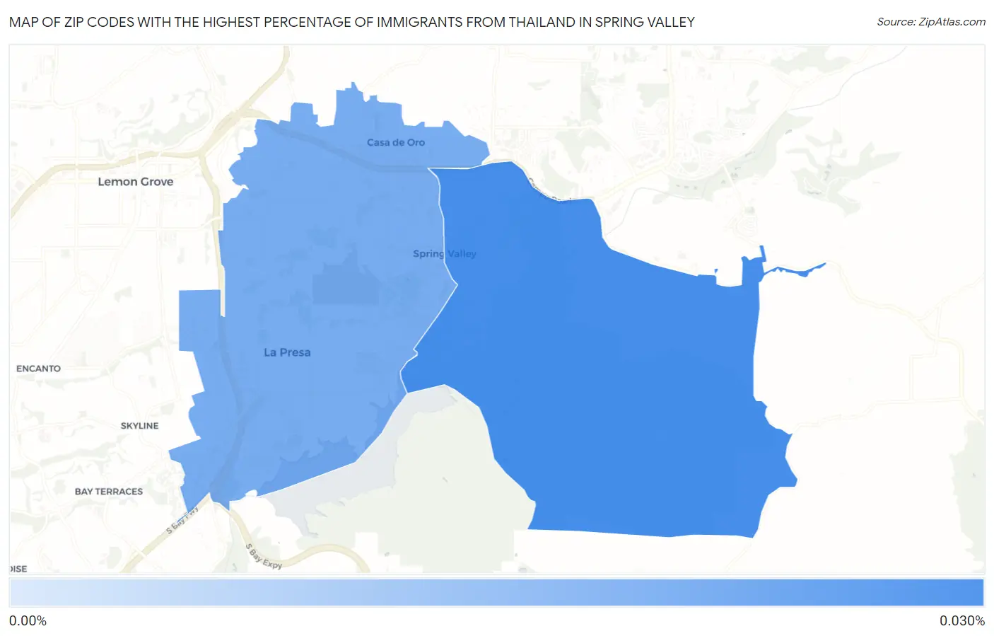 Zip Codes with the Highest Percentage of Immigrants from Thailand in Spring Valley Map